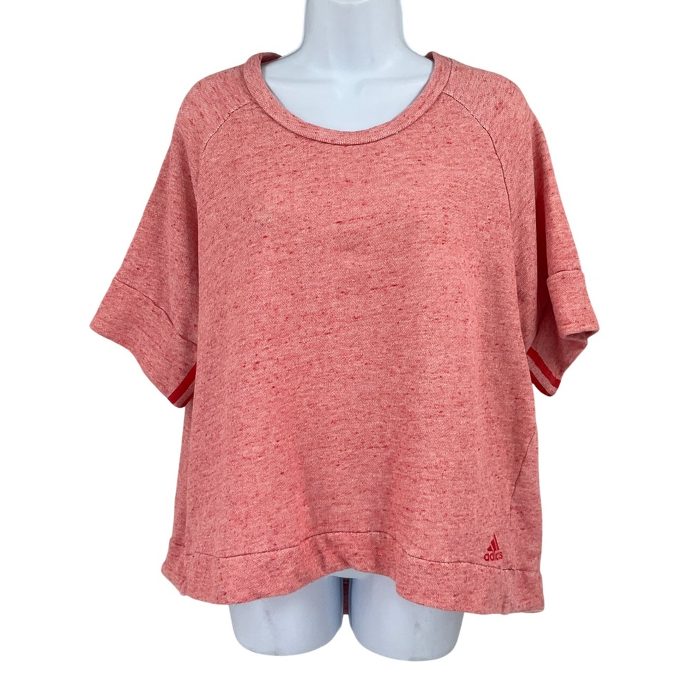Adidas Sweatshirt Womens 2XL Pink Short Sleeve Raglan Oversized Classic Sporty